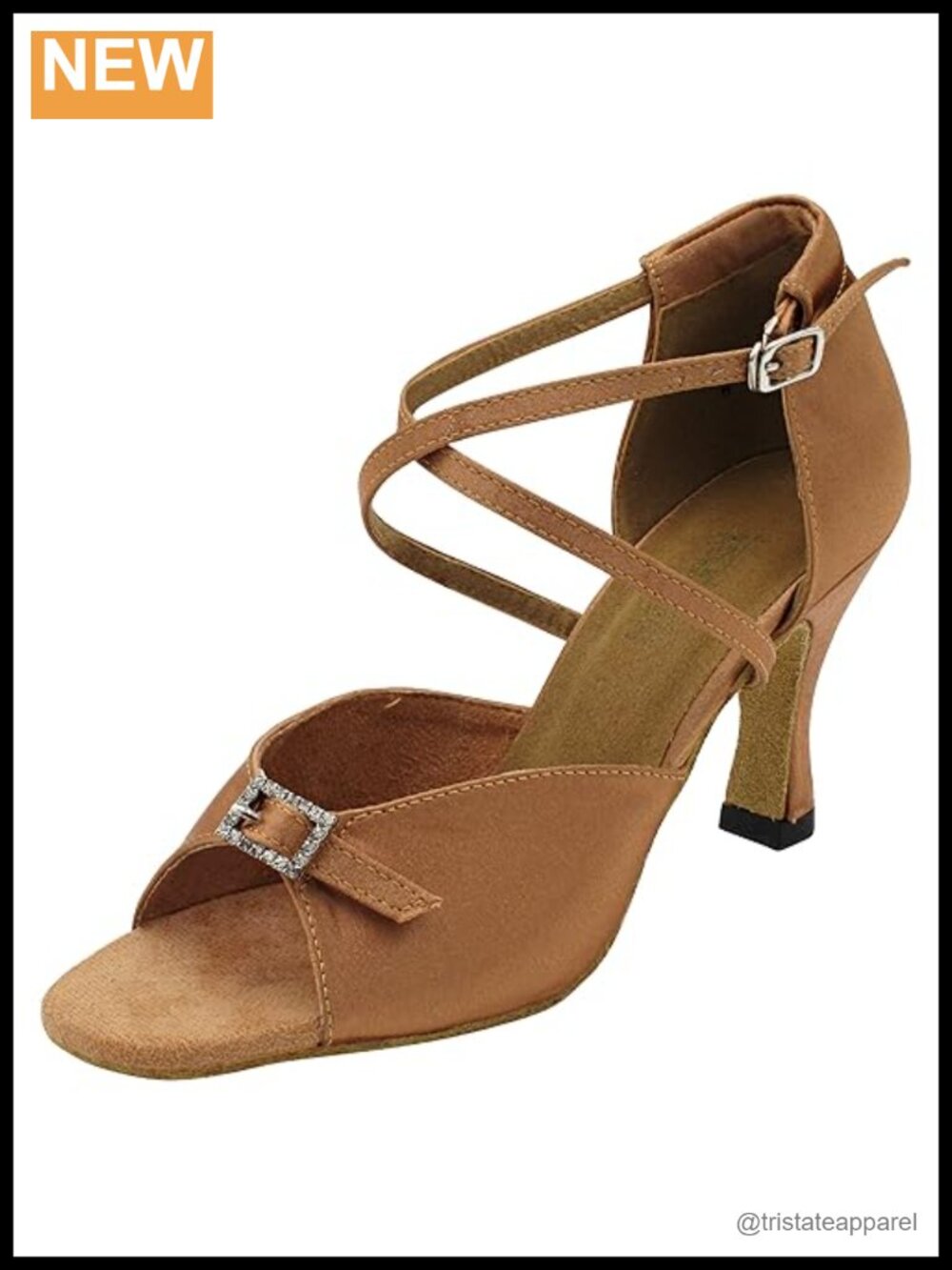 Women's Satin Dance Shoes 3" Heel Suede Sole Buckle Strap